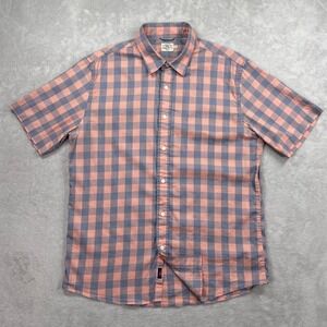 Faherty Shirt Mens Large Coral Blue Buffalo Check Short Sleeve Casual Preppy